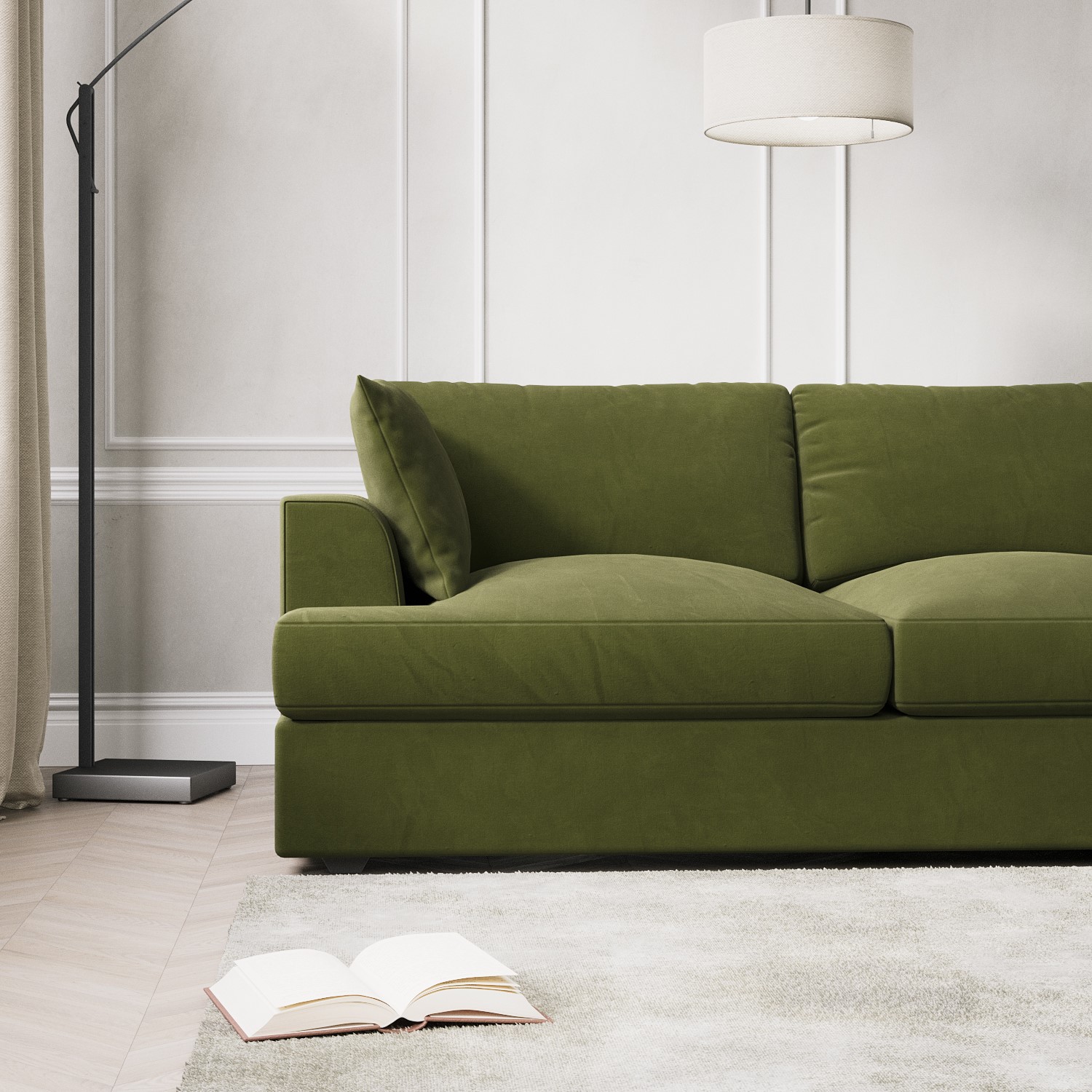 Read more about Olive green velvet right hand l shaped sofa seats 4 august
